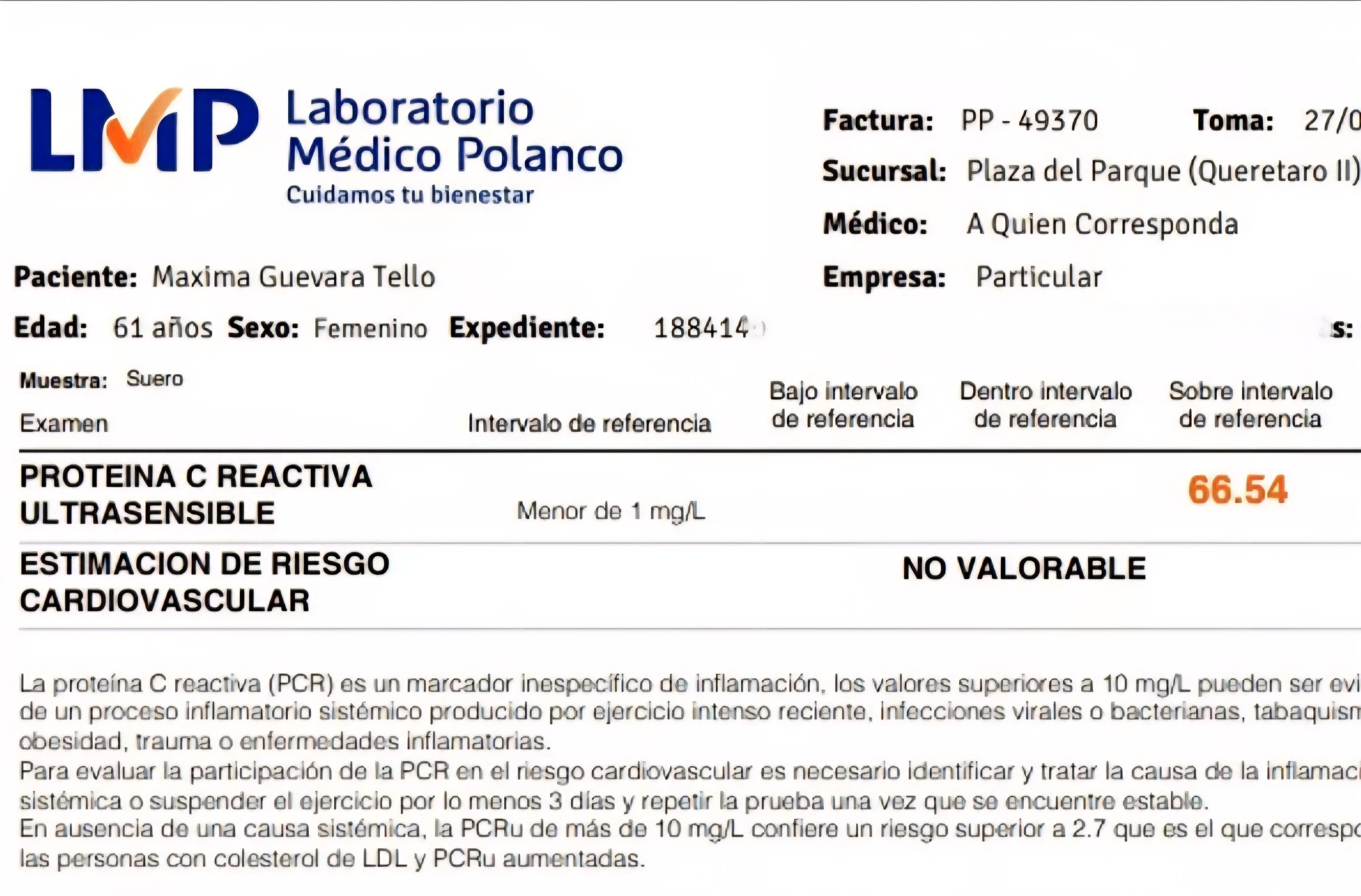 Primer estudio - Proteína C Reactiva inicial